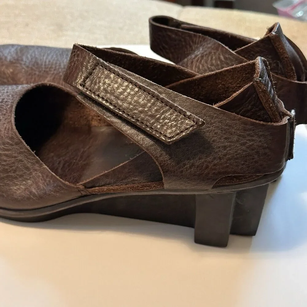 Trippen Germany Women's Brown Leather Edel Mary Jane Wedge EU 38 Lagenlook fairy